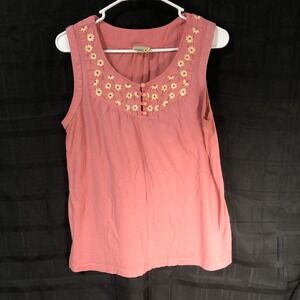 Anthropologie Little Yellow Button Sleeveless Top Daisy Embroidered Womens Large